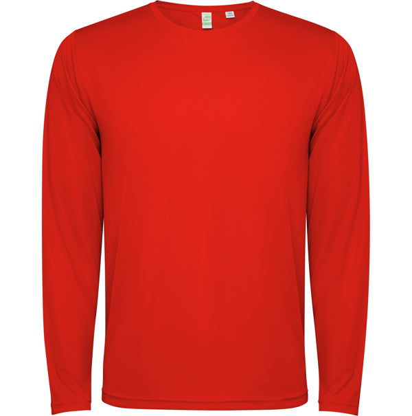 Camiseta técnica ESTORIL L/S en color rojo — estampación y bordado de tu diseño