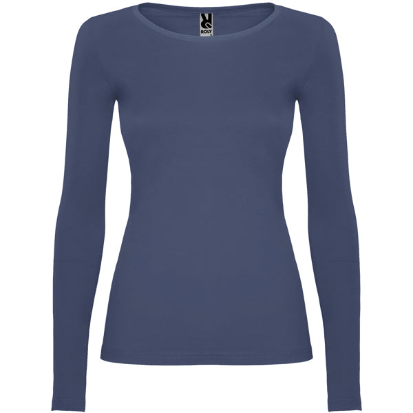 Camiseta manga larga EXTREME WOMAN en color azul denim — estampación y bordado de tu diseño