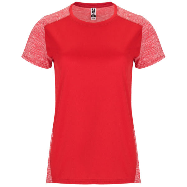Camiseta técnica ZOLDER WOMAN en color rojo/rojo vigore, personalización a medida en Crea41