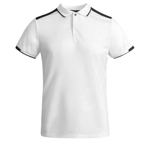Polo técnico TAMIL en color blanco/negro para personalizar con tu logo, nombre o foto