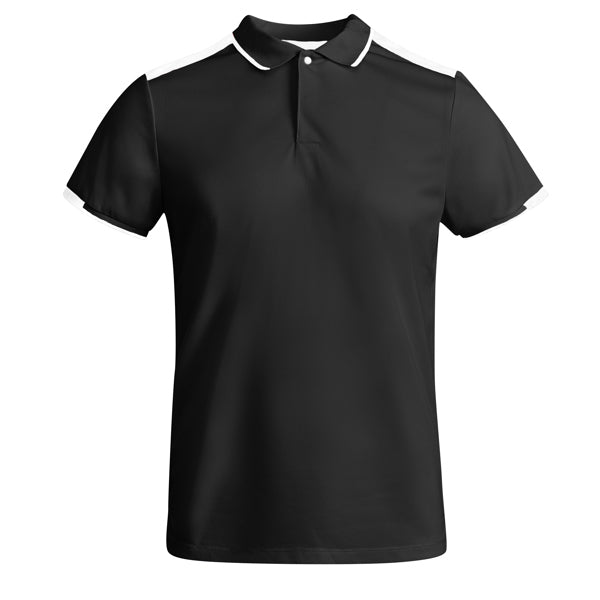 Polo técnico TAMIL en color negro/blanco, personalización a medida en Gráficas Hugo