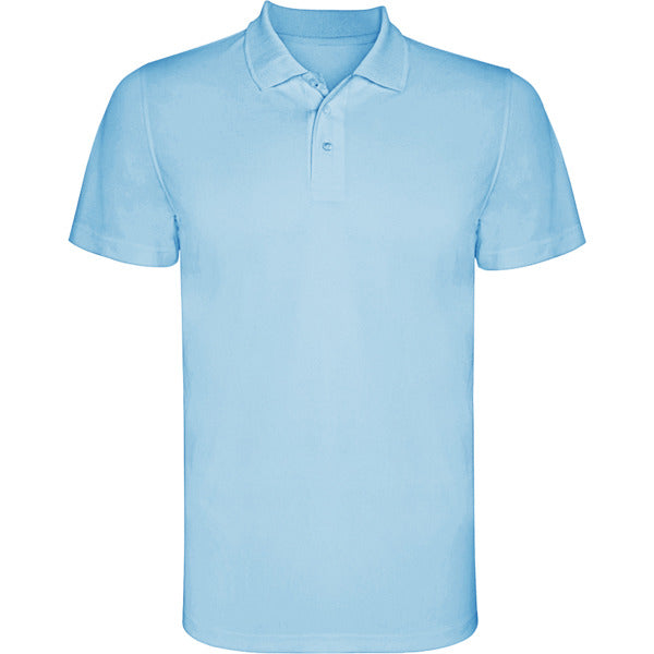 Polo técnico MONZHA en color celeste para personalizar con tu logo, nombre o foto