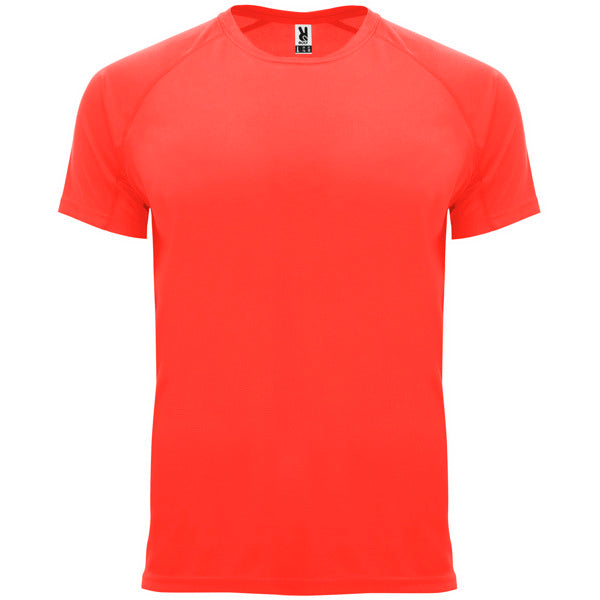 Camiseta técnica BAHRAIN en color coral fluor, personalización a medida en Gráficas Hugo
