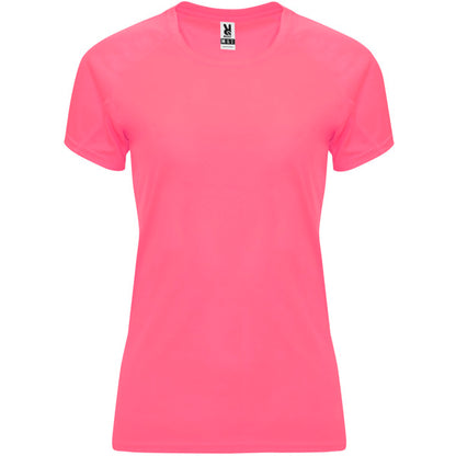 Camiseta técnica BAHRAIN WOMAN en color rosa lady fluor — estampación y bordado de tu diseño