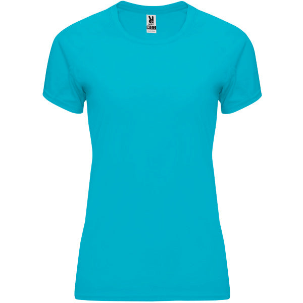Camiseta técnica BAHRAIN WOMAN en color turquesa, personalización a medida en Crea41