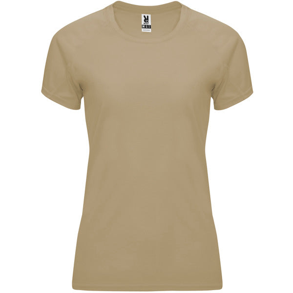Camiseta técnica BAHRAIN WOMAN en color arena oscuro para personalizar con tu logo, nombre o foto