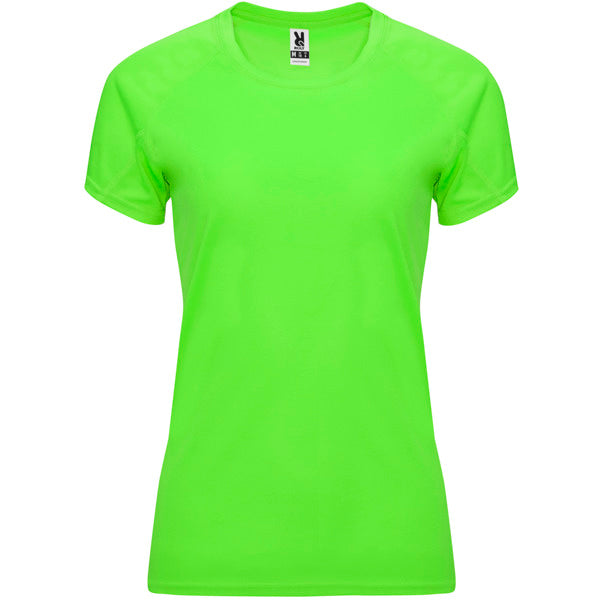 Camiseta técnica BAHRAIN WOMAN en color verde fluor — estampación y bordado de tu diseño