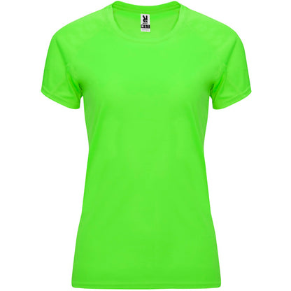 Camiseta técnica BAHRAIN WOMAN en color verde fluor — estampación y bordado de tu diseño