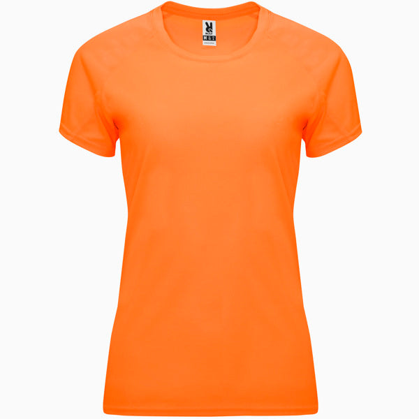 Camiseta técnica BAHRAIN WOMAN personalizable online — naranja fluor, taller en Madrid
