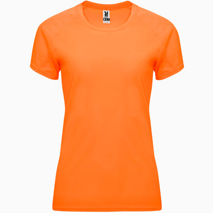 Camiseta técnica BAHRAIN WOMAN personalizable online — naranja fluor, taller en Madrid