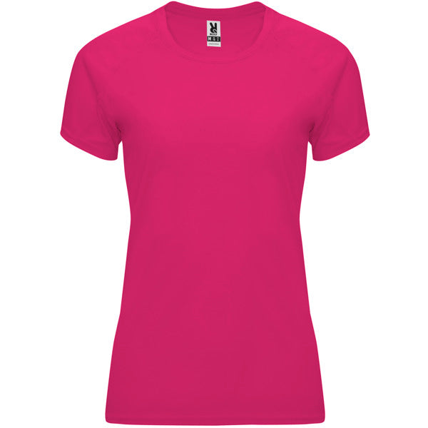 Camiseta técnica BAHRAIN WOMAN en color roseton — estampación y bordado de tu diseño