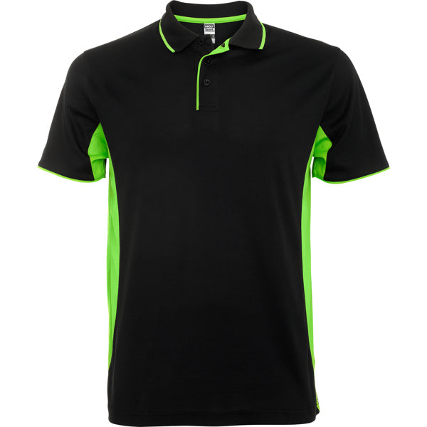 Polo técnico MONTMELO en color negro/lima — estampación y bordado de tu diseño