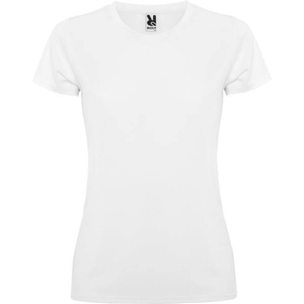 Camiseta técnica MONTECARLO WOMAN en color blanco — estampación y bordado de tu diseño