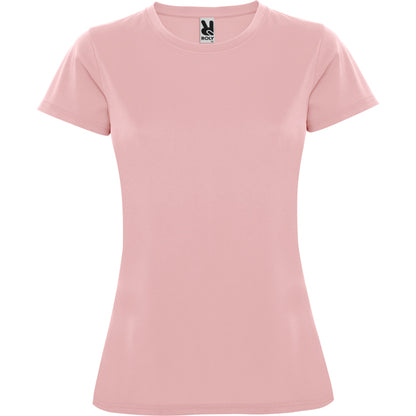 Camiseta técnica MONTECARLO WOMAN en color rosa claro — estampación y bordado de tu diseño