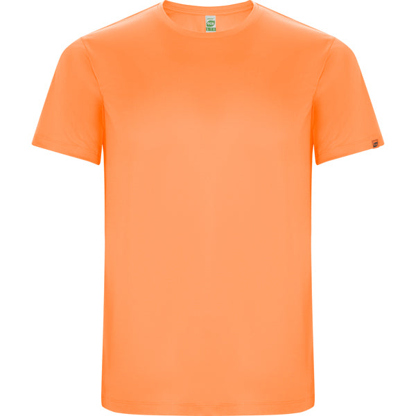Camiseta técnica IMOLA personalizable online — naranja fluor, taller en Madrid