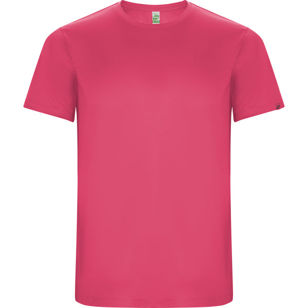 Camiseta técnica IMOLA en color rosa fluor — estampación y bordado de tu diseño