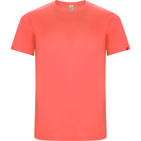 Camiseta técnica IMOLA personalizable online — coral fluor, taller en Madrid
