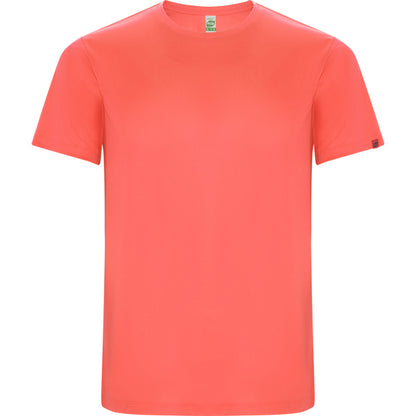 Camiseta técnica IMOLA personalizable online — coral fluor, taller en Madrid