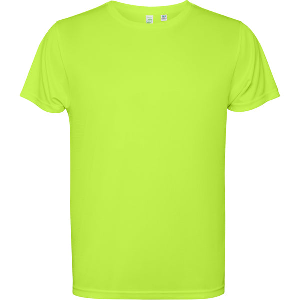 Camiseta técnica ESTORIL personalizable online — verde fluor, taller en Madrid