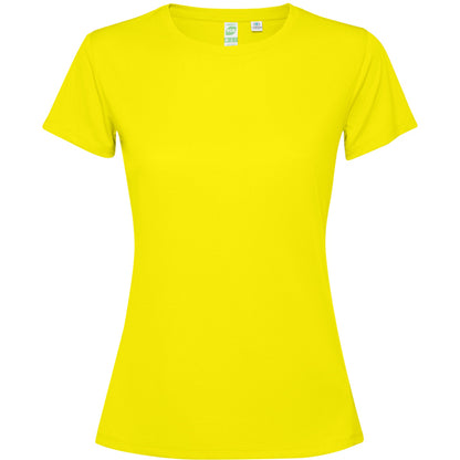Camiseta técnica ESTORIL WOMAN en color amarillo fluor — estampación y bordado de tu diseño