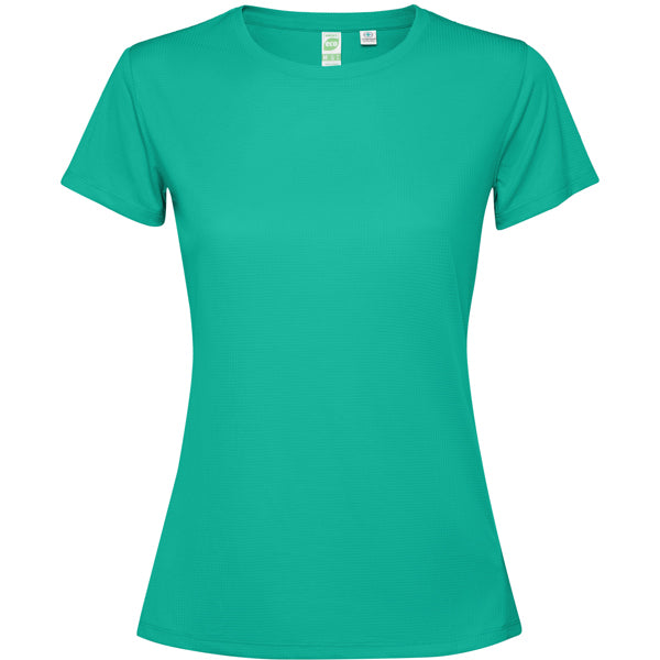 Camiseta técnica ESTORIL WOMAN en color jade, personalización a medida en Gráficas Hugo