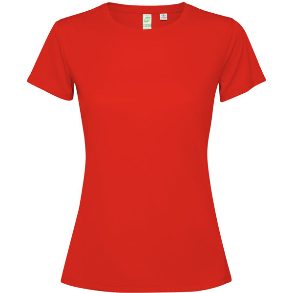 Camiseta técnica ESTORIL WOMAN en color rojo, personalización a medida en Gráficas Hugo