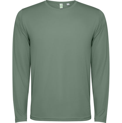 Camiseta técnica ESTORIL L/S en color verde laurel — estampación y bordado de tu diseño