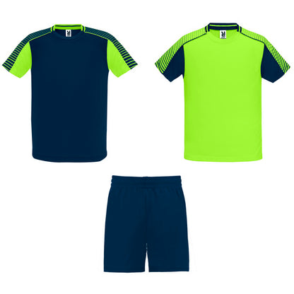 Conjunto Deportivo JUVE en color verde fluor/marino, personalización a medida en Crea41