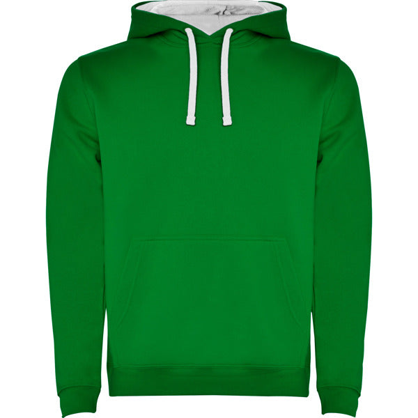 Sudadera URBAN en color verde kelly/blanco, personalización a medida en Gráficas Hugo