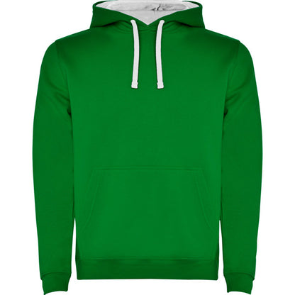 Sudadera URBAN en color verde kelly/blanco, personalización a medida en Gráficas Hugo