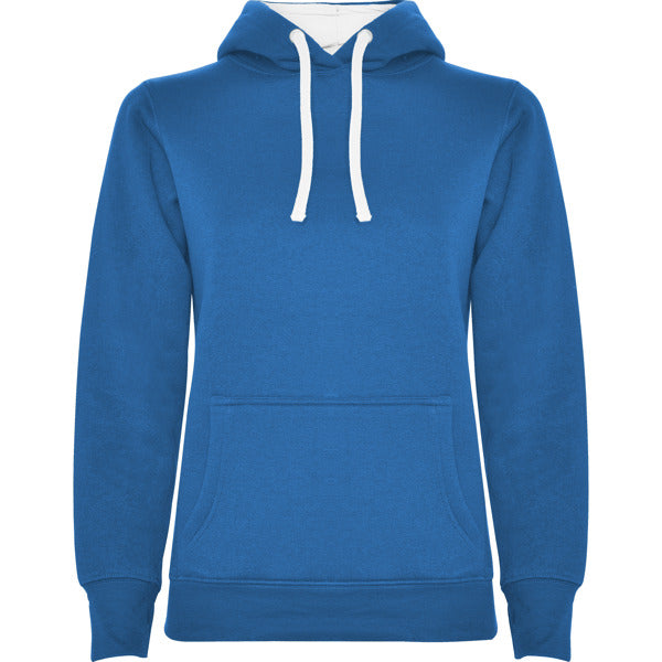 Sudadera URBAN WOMAN en color royal/blanco, personalización a medida en Gráficas Hugo