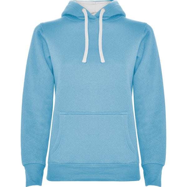 Sudadera URBAN WOMAN en color celeste/blanco — estampación y bordado de tu diseño