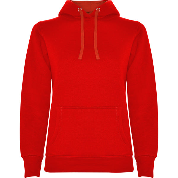 Sudadera URBAN WOMAN en color rojo — estampación y bordado de tu diseño
