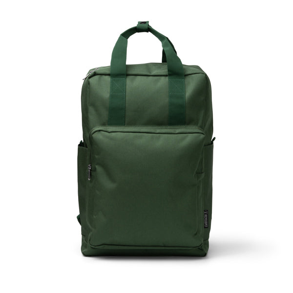 Mochilas LEVIX en color verde oscuro — impresión personalizada de tu logo