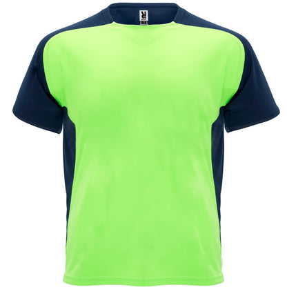 Camiseta técnica BUGATTI en color verde fluor/marino — estampación y bordado de tu diseño