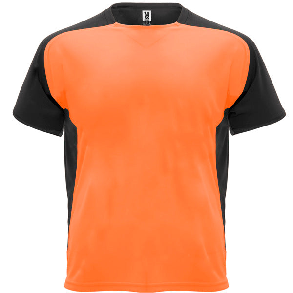 Camiseta técnica BUGATTI personalizable online — naranja fluor/negro, taller en Madrid