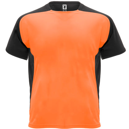Camiseta técnica BUGATTI personalizable online — naranja fluor/negro, taller en Madrid