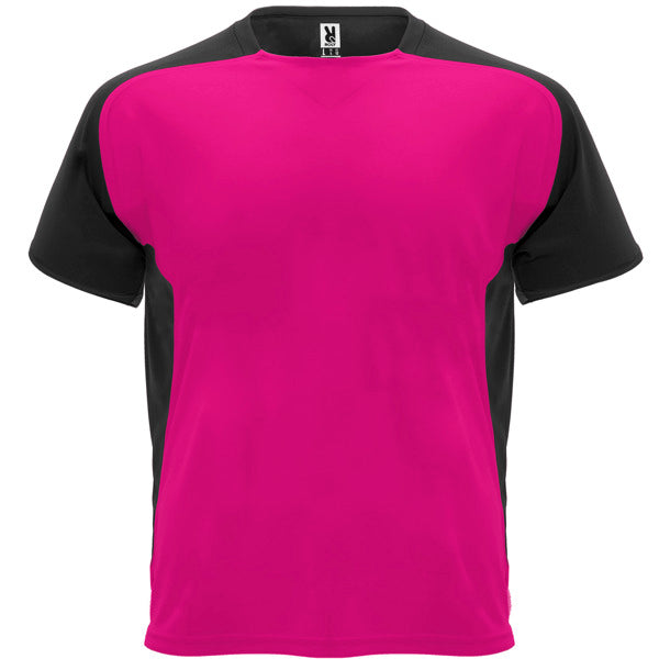 Camiseta técnica BUGATTI en color fucsia/negro, personalización a medida en Gráficas Hugo