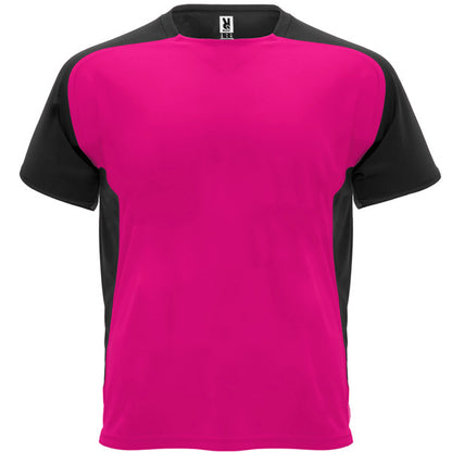 Camiseta técnica BUGATTI en color fucsia/negro, personalización a medida en Gráficas Hugo