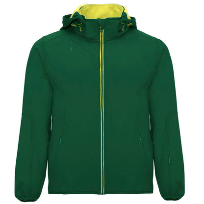Softshell SIBERIA en color verde botella/lima punch — estampación y bordado de tu diseño