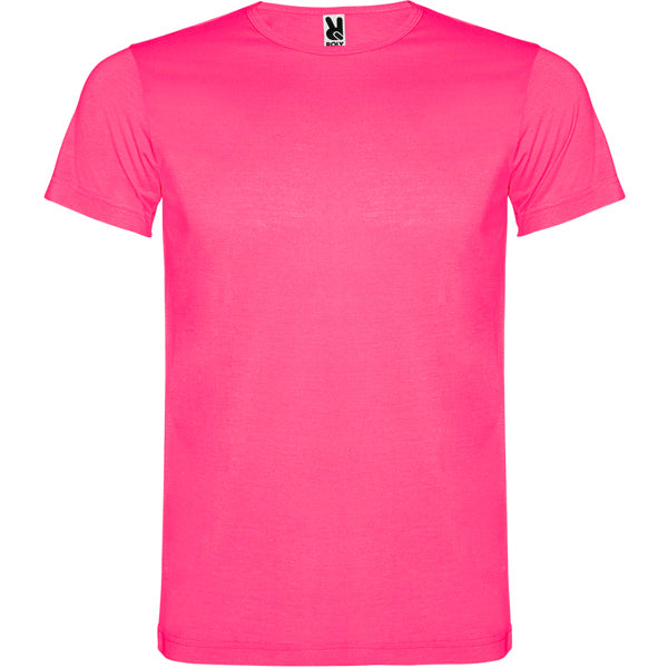 Camiseta manga corta AKITA en color rosa fluor — estampación y bordado de tu diseño