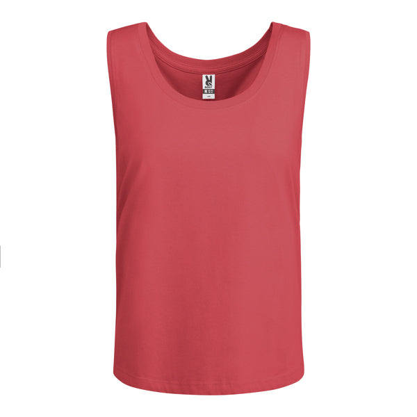 Camiseta de tirantes NARA en color rojo crisantemo, personalización a medida en Crea41