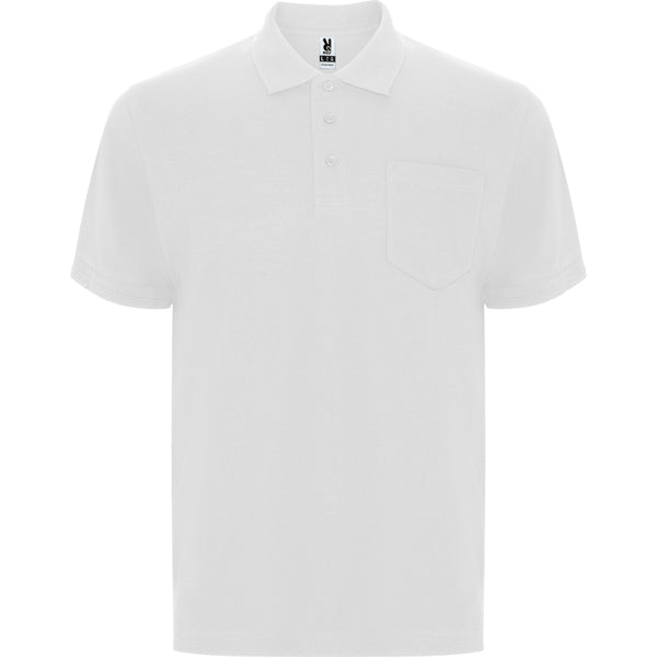 Polo manga corta CENTAURO PREMIUM en color blanco, personalización a medida en Gráficas Hugo