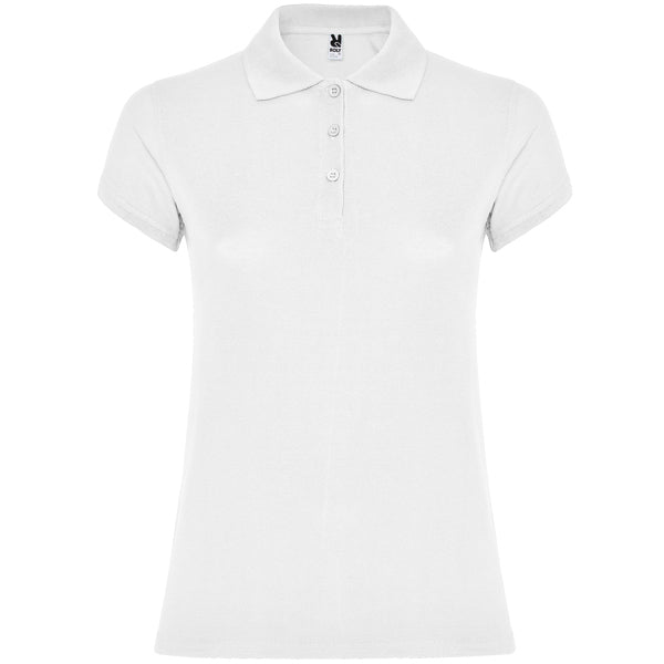 Polo manga corta STAR WOMAN en color blanco — estampación y bordado de tu diseño