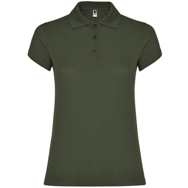 Polo manga corta STAR WOMAN en color verde aventura — estampación y bordado de tu diseño