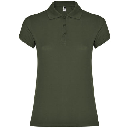 Polo manga corta STAR WOMAN en color verde aventura — estampación y bordado de tu diseño