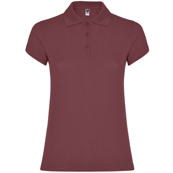 Polo manga corta STAR WOMAN en color rojo baya, personalización a medida en Crea41