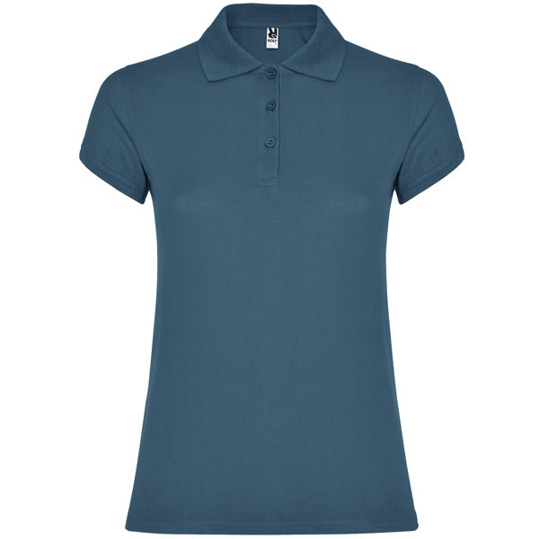 Polo manga corta STAR WOMAN en color azul tormenta — estampación y bordado de tu diseño