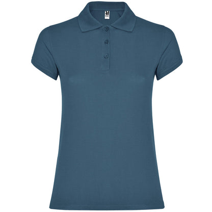 Polo manga corta STAR WOMAN en color azul tormenta — estampación y bordado de tu diseño