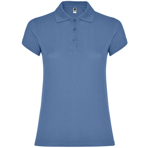Polo manga corta STAR WOMAN en color azul riviera, personalización a medida en Crea41